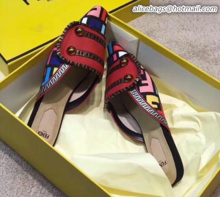 New Fashion Fendi Logo Studs Flat Mules G31159 Red 2020