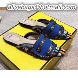 Elegant Fendi Logo Studs Flat Mules G31159 Blue 2020