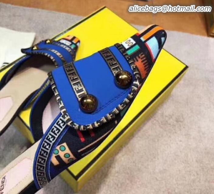 Elegant Fendi Logo Studs Flat Mules G31159 Blue 2020