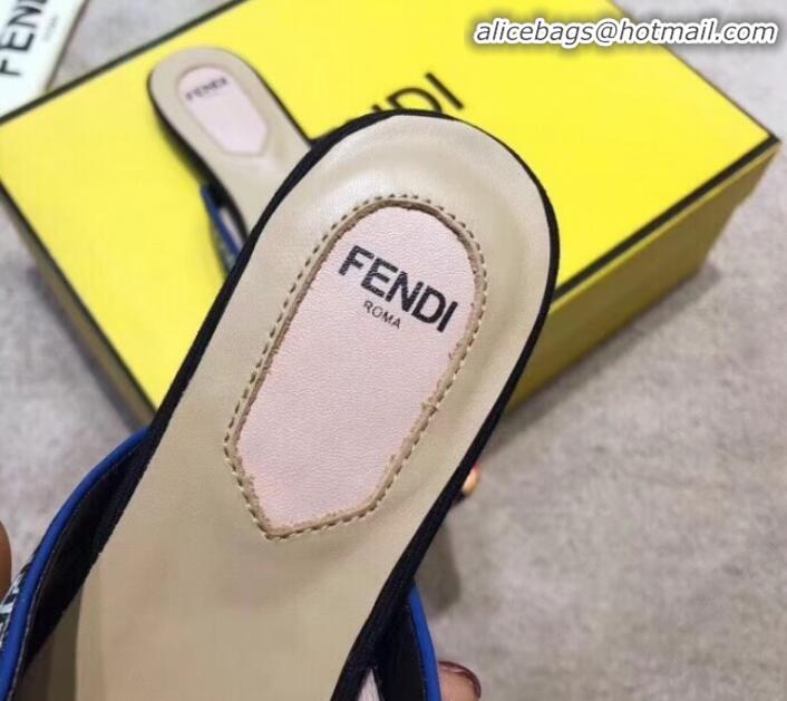 Elegant Fendi Logo Studs Flat Mules G31159 Blue 2020