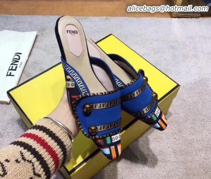 Elegant Fendi Logo Studs Flat Mules G31159 Blue 2020