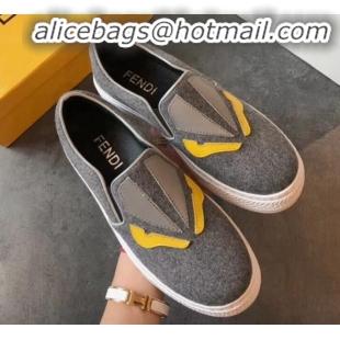 New Design Fendi Flat Bag Bugs Eyes Cashmere Loafers G31915 Dark Grey 2020