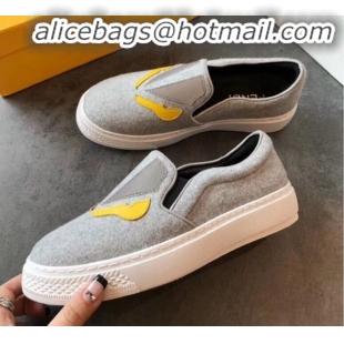 Popular Style Fendi Flat Bag Bugs Eyes Cashmere Loafers G31915 Light Grey 2020