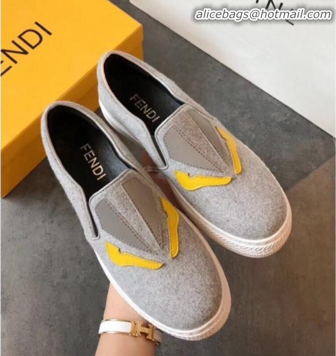 Popular Style Fendi Flat Bag Bugs Eyes Cashmere Loafers G31915 Light Grey 2020