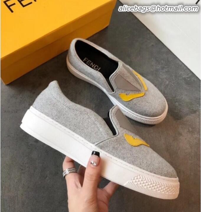 Popular Style Fendi Flat Bag Bugs Eyes Cashmere Loafers G31915 Light Grey 2020