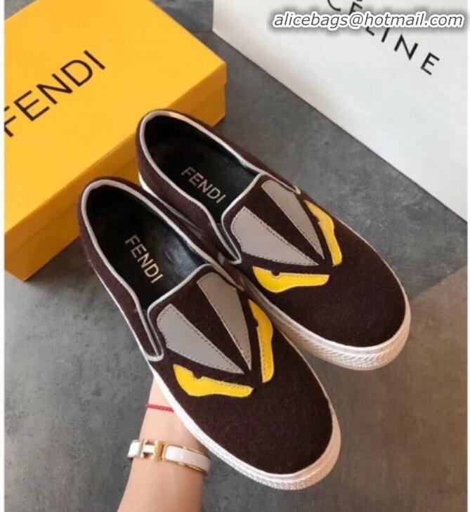 New Style Fendi Flat Bag Bugs Eyes Cashmere Loafers G31915 Coffee 2020