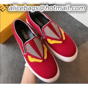 Hot Style Fendi Flat Bag Bugs Eyes Cashmere Loafers G31915 Red 2020