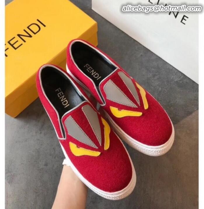 Hot Style Fendi Flat Bag Bugs Eyes Cashmere Loafers G31915 Red 2020