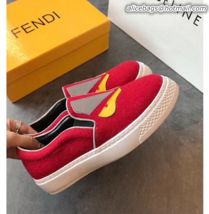 Hot Style Fendi Flat Bag Bugs Eyes Cashmere Loafers G31915 Red 2020