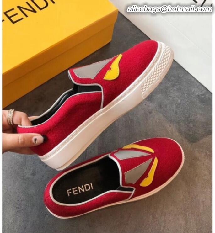 Hot Style Fendi Flat Bag Bugs Eyes Cashmere Loafers G31915 Red 2020