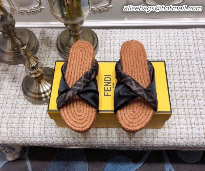 Good Quality Fendi Twist Flat Satin Slide Sandals G32001 Black 2020