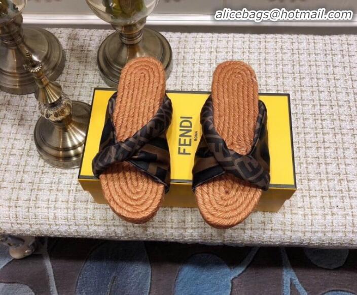 Top Quality Fendi Twist Flat Satin Slide Sandals G32002 Coffee 2020