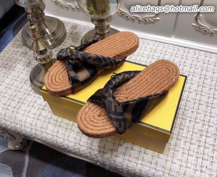 Top Quality Fendi Twist Flat Satin Slide Sandals G32002 Coffee 2020