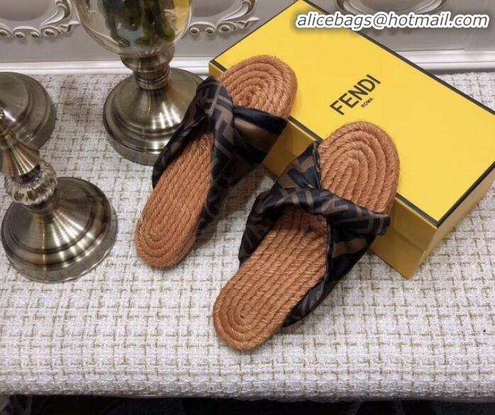 Top Quality Fendi Twist Flat Satin Slide Sandals G32002 Coffee 2020