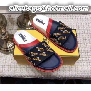 Trendy Design Fendi Flat Satin Slide Sandals in Embroidered Canvas and Lambskin G32004 Blue 2020