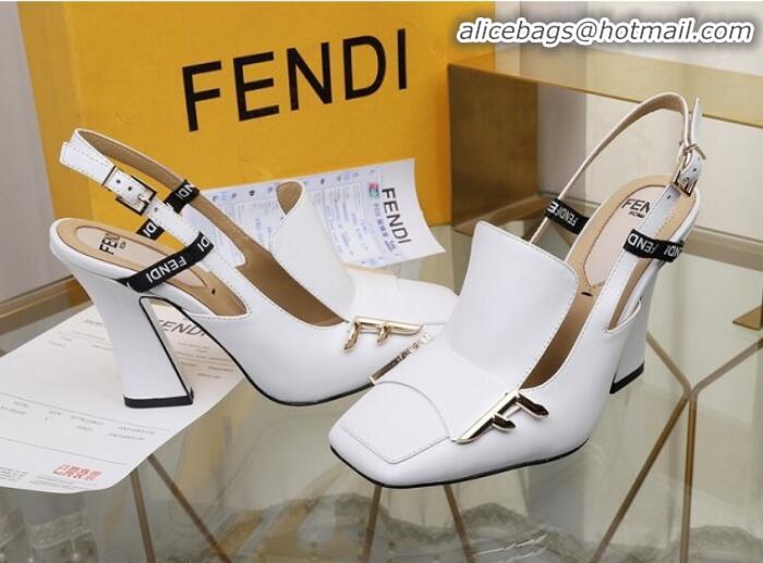 Low Price Fendi F Charm Leather Slingback Pump G32904 White 2020