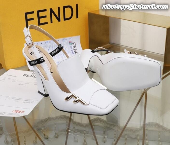 Low Price Fendi F Charm Leather Slingback Pump G32904 White 2020