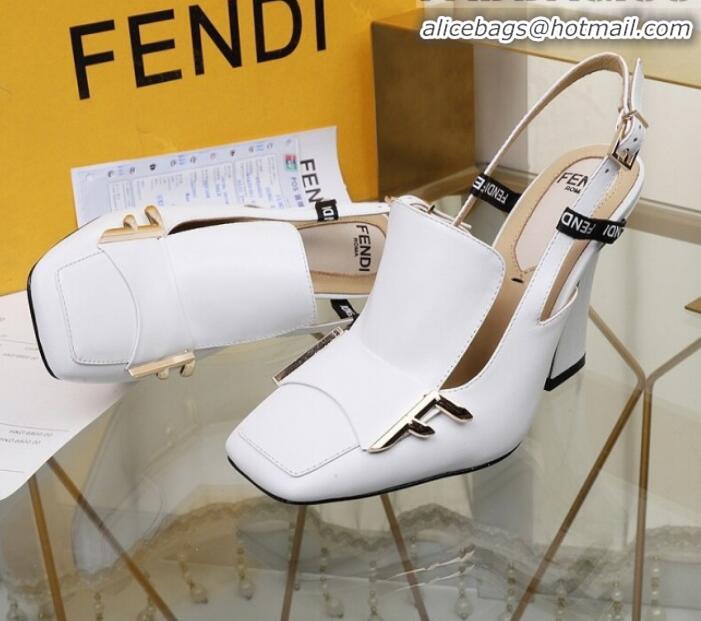 Low Price Fendi F Charm Leather Slingback Pump G32904 White 2020