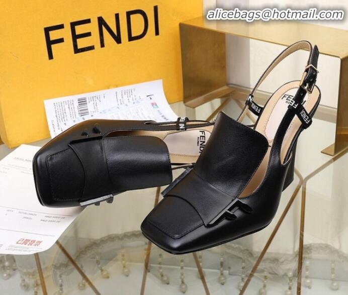 Top Sale Fendi F Charm Leather Slingback Pump G32904 Black 2020