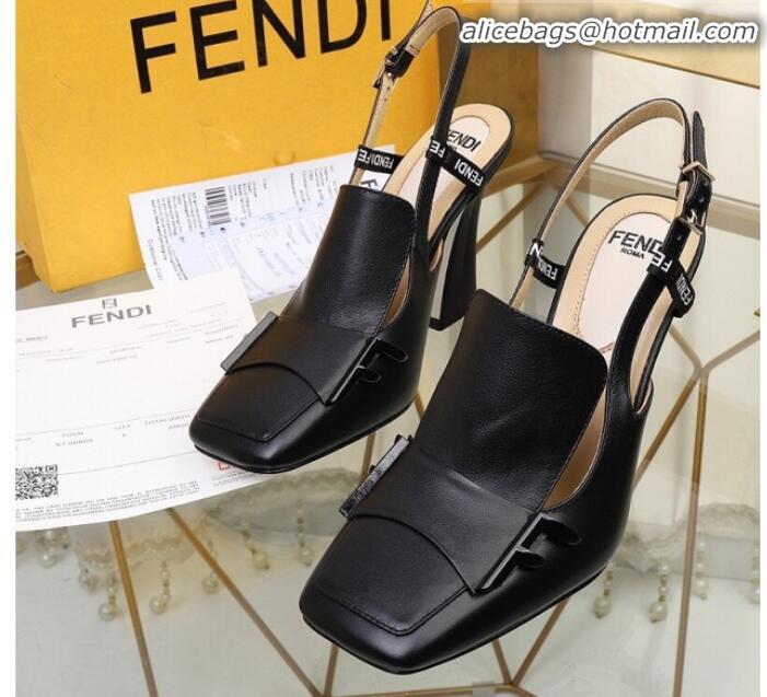 Top Sale Fendi F Charm Leather Slingback Pump G32904 Black 2020