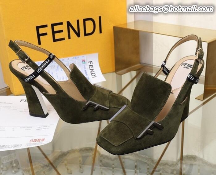 Discount Fendi F Charm Suede Slingback Pump G32904 Green 2020