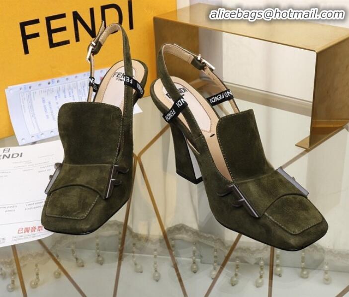 Discount Fendi F Charm Suede Slingback Pump G32904 Green 2020