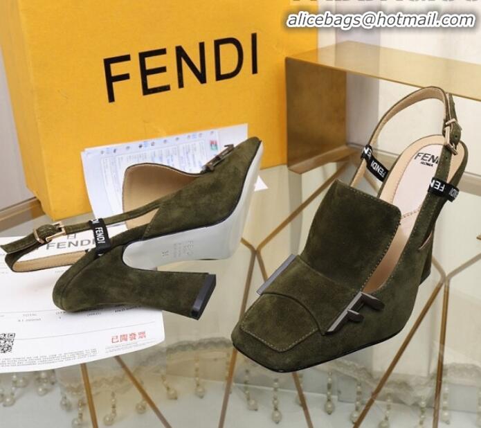 Discount Fendi F Charm Suede Slingback Pump G32904 Green 2020