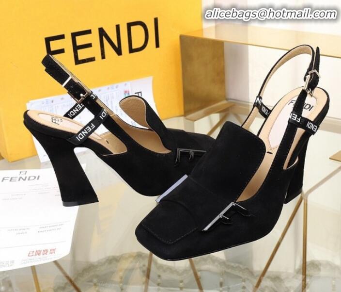 Lower Price Fendi F Charm Suede Slingback Pump G32904 Black 2020