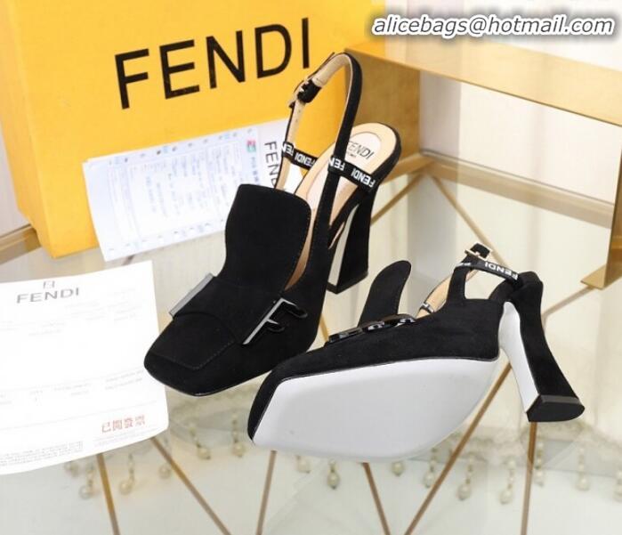 Lower Price Fendi F Charm Suede Slingback Pump G32904 Black 2020