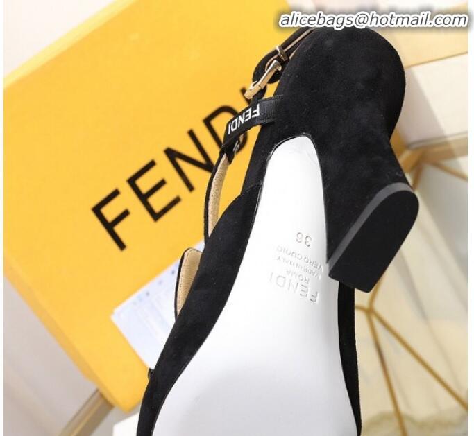 Lower Price Fendi F Charm Suede Slingback Pump G32904 Black 2020