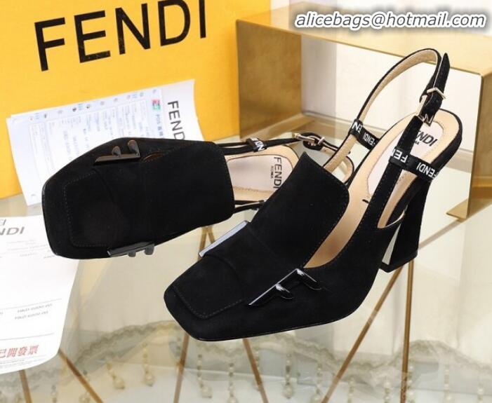 Lower Price Fendi F Charm Suede Slingback Pump G32904 Black 2020