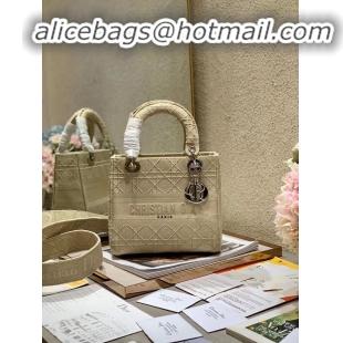 Grade Quality Dior Lady D-lite Embroidered Cannage Bag Medium D7589 Beige