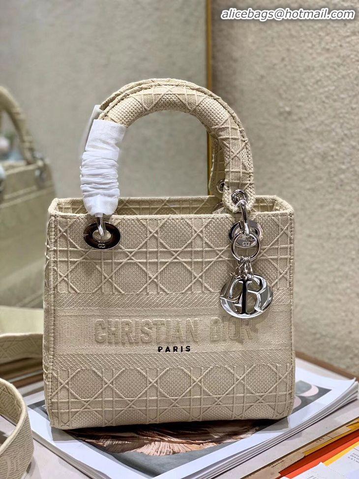 Grade Quality Dior Lady D-lite Embroidered Cannage Bag Medium D7589 Beige