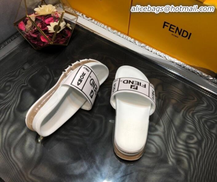 Low Cost Fendi Calfskin Roma Logo Print Slide Sandals G41638 White 2020