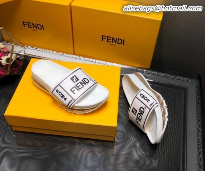 Low Cost Fendi Calfskin Roma Logo Print Slide Sandals G41638 White 2020