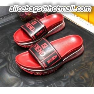 Purchase Fendi Calfskin Roma Logo Print Slide Sandals G41638 Red 2020