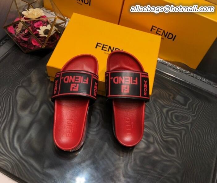 Purchase Fendi Calfskin Roma Logo Print Slide Sandals G41638 Red 2020