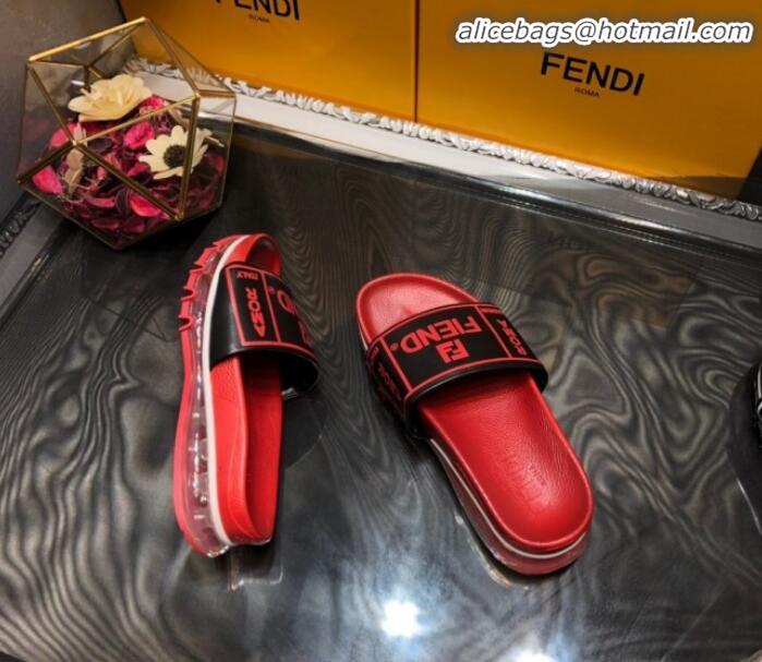 Purchase Fendi Calfskin Roma Logo Print Slide Sandals G41638 Red 2020