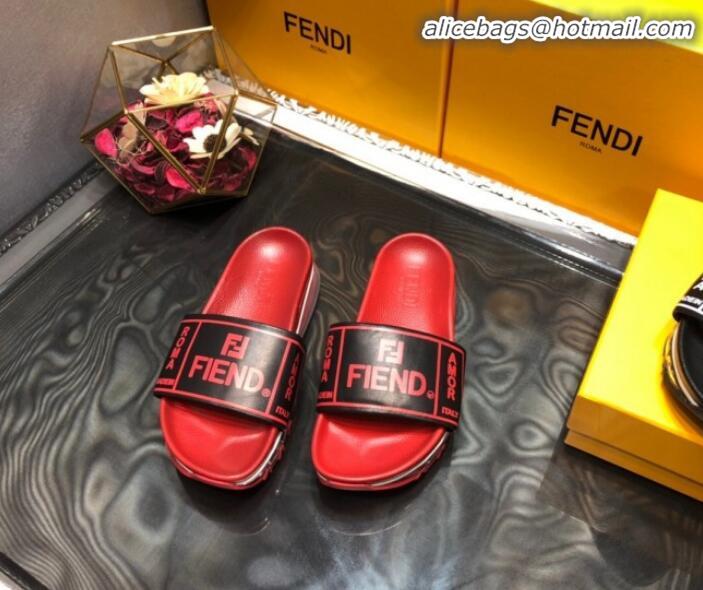 Purchase Fendi Calfskin Roma Logo Print Slide Sandals G41638 Red 2020