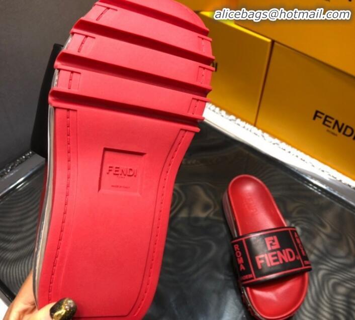 Purchase Fendi Calfskin Roma Logo Print Slide Sandals G41638 Red 2020