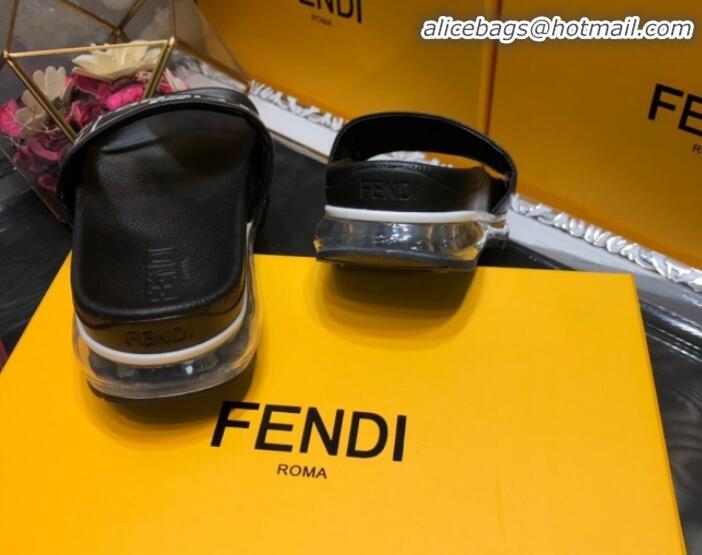 Best Product Fendi Calfskin Roma Logo Print Slide Sandals G41638 Black 2020