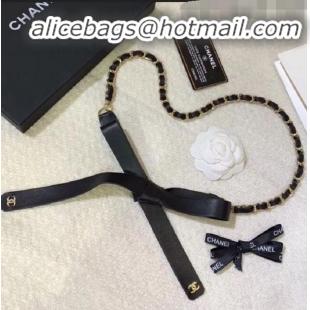 Good Discount Chanel Leather Chain Bow Belt AA6619 Black