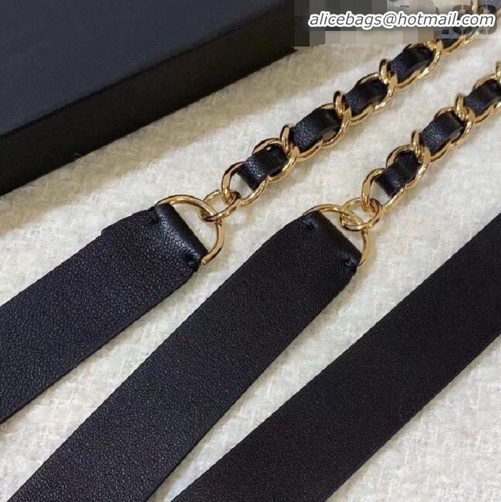 Good Discount Chanel Leather Chain Bow Belt AA6619 Black