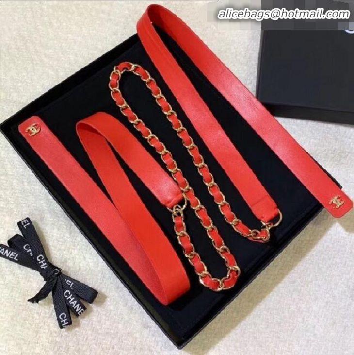 Buy Promotional Chanel Leather Chain Bow Belt AA6619 Red