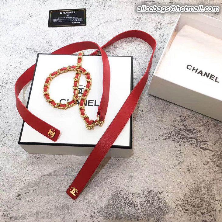 Buy Promotional Chanel Leather Chain Bow Belt AA6619 Red