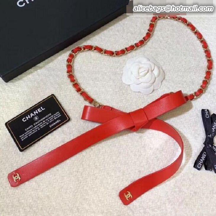 Buy Promotional Chanel Leather Chain Bow Belt AA6619 Red