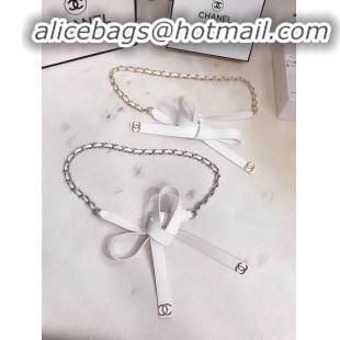 Low Cost Chanel Leather Chain Bow Belt AA6619 White