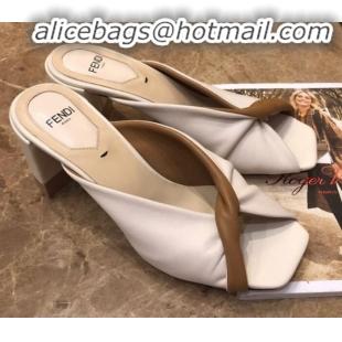 Discount Fendi FF Logo Heel Sabots Twist Sandals G41658 White 2020