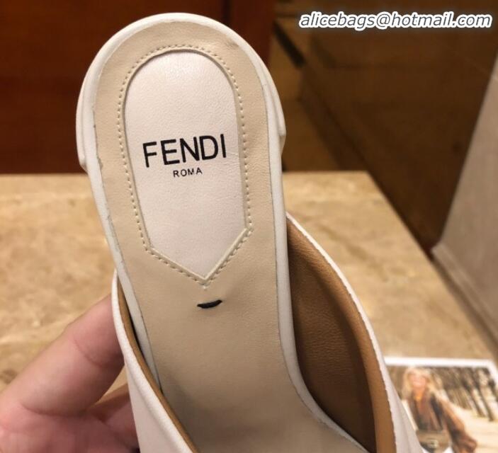 Discount Fendi FF Logo Heel Sabots Twist Sandals G41658 White 2020