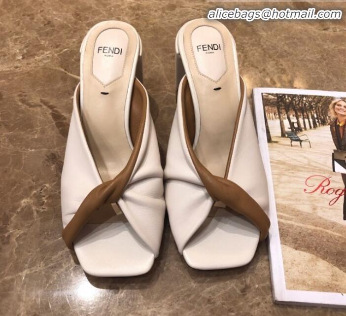 Discount Fendi FF Logo Heel Sabots Twist Sandals G41658 White 2020